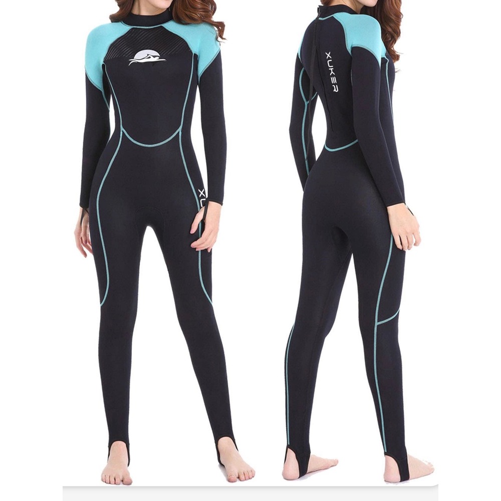 XUKER Wetsuit Women XL Black Teal Excellent 2mm Neoprene Full Body Long Sleeve